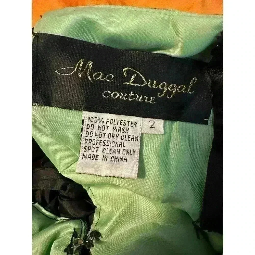 Mac Duggal Couture Lime Green/Black Cocktail Prom Dress Size 2 - Picture 6 of 6